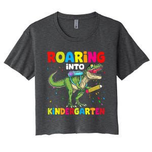 Roaring Into Kindergarten Dinosaur Back To School Women's Crop Top Tee