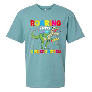 Roaring Into Kindergarten Dinosaur Back To School Sueded Cloud Jersey T-Shirt