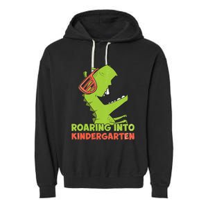 Roaring Into Kindergarten Dinosaur Back To School Garment-Dyed Fleece Hoodie