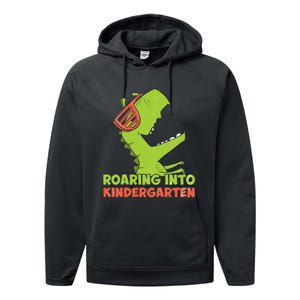 Roaring Into Kindergarten Dinosaur Back To School Performance Fleece Hoodie