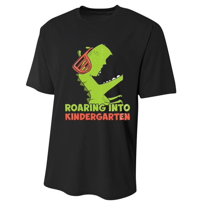 Roaring Into Kindergarten Dinosaur Back To School Performance Sprint T-Shirt