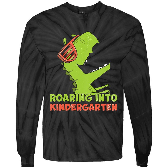 Roaring Into Kindergarten Dinosaur Back To School Tie-Dye Long Sleeve Shirt