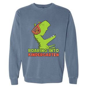 Roaring Into Kindergarten Dinosaur Back To School Garment-Dyed Sweatshirt