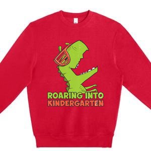 Roaring Into Kindergarten Dinosaur Back To School Premium Crewneck Sweatshirt