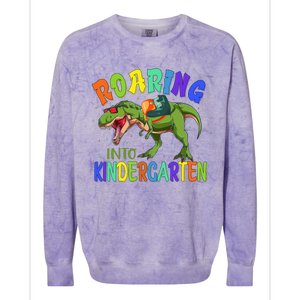 Roaring Into Kindergarten Dinosaur Ready To Crush Boy Colorblast Crewneck Sweatshirt