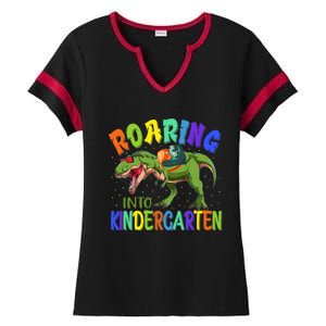 Roaring Into Kindergarten Dinosaur Ready To Crush Boy Ladies Halftime Notch Neck Tee