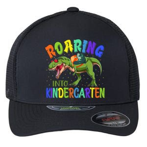 Roaring Into Kindergarten Dinosaur Ready To Crush Boy Flexfit Unipanel Trucker Cap