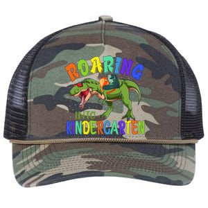 Roaring Into Kindergarten Dinosaur Ready To Crush Boy Retro Rope Trucker Hat Cap