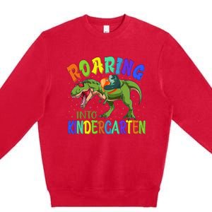 Roaring Into Kindergarten Dinosaur Ready To Crush Boy Premium Crewneck Sweatshirt