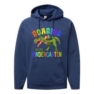 Roaring Into Kindergarten Dinosaur Ready To Crush Boy Performance Fleece Hoodie