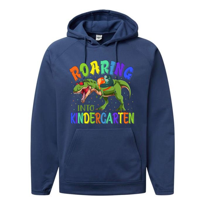 Roaring Into Kindergarten Dinosaur Ready To Crush Boy Performance Fleece Hoodie