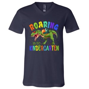 Roaring Into Kindergarten Dinosaur Ready To Crush Boy V-Neck T-Shirt