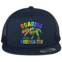 Roaring Into Kindergarten Dinosaur Ready To Crush Boy Flat Bill Trucker Hat