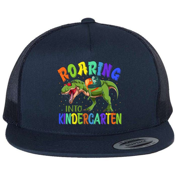 Roaring Into Kindergarten Dinosaur Ready To Crush Boy Flat Bill Trucker Hat