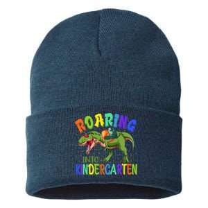 Roaring Into Kindergarten Dinosaur Ready To Crush Boy Sustainable Knit Beanie