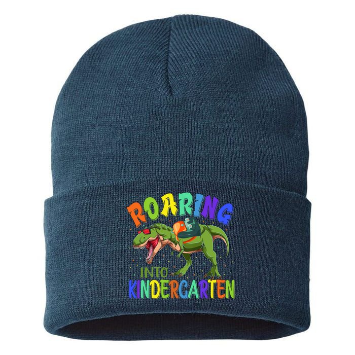 Roaring Into Kindergarten Dinosaur Ready To Crush Boy Sustainable Knit Beanie