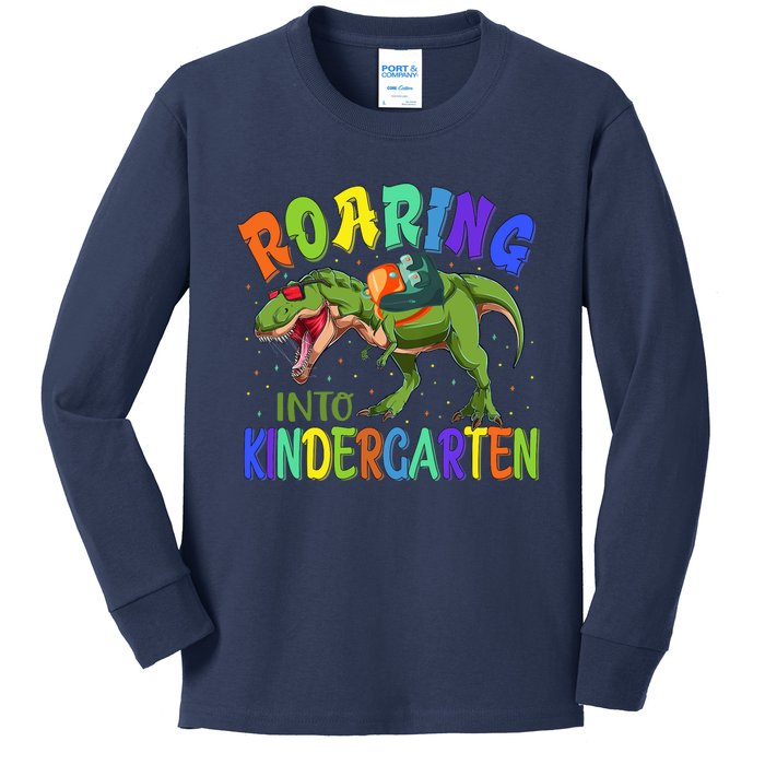 Roaring Into Kindergarten Dinosaur Ready To Crush Boy Kids Long Sleeve Shirt