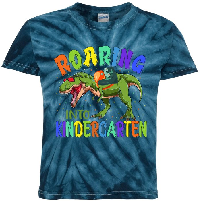 Roaring Into Kindergarten Dinosaur Ready To Crush Boy Kids Tie-Dye T-Shirt