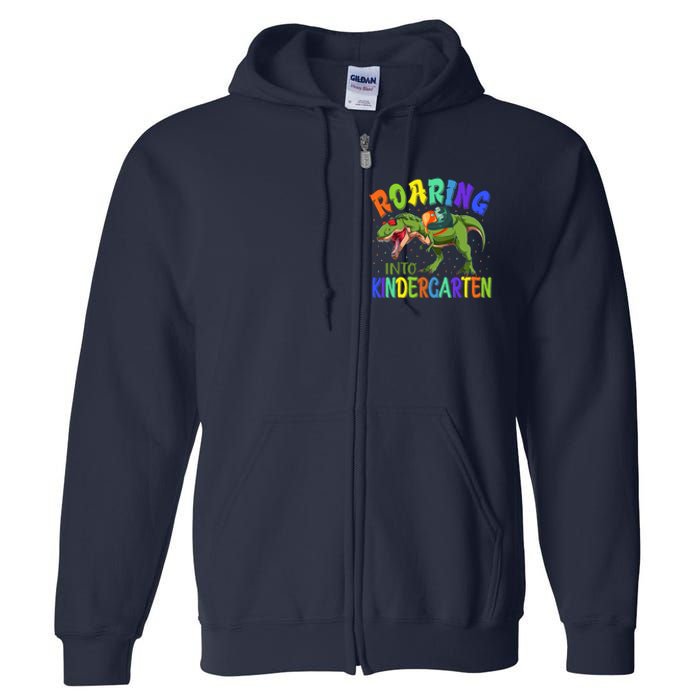 Roaring Into Kindergarten Dinosaur Ready To Crush Boy Full Zip Hoodie