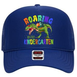 Roaring Into Kindergarten Dinosaur Ready To Crush Boy High Crown Mesh Back Trucker Hat