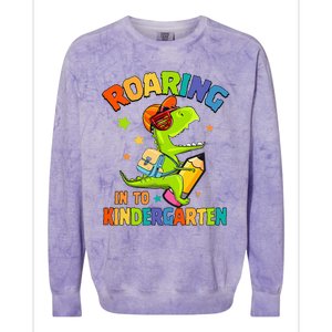 Roaring Into Kindergarten Dinosaur Back To School Colorblast Crewneck Sweatshirt