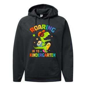 Roaring Into Kindergarten Dinosaur Back To School Performance Fleece Hoodie