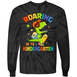 Roaring Into Kindergarten Dinosaur Back To School Tie-Dye Long Sleeve Shirt