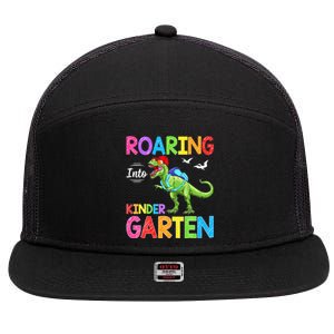 Roaring Into Kindergarten Dinosaur Student Back To School 7 Panel Mesh Trucker Snapback Hat