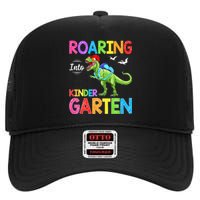 Roaring Into Kindergarten Dinosaur Student Back To School High Crown Mesh Back Trucker Hat