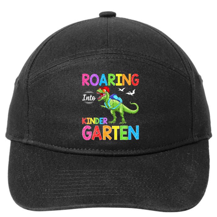 Roaring Into Kindergarten Dinosaur Student Back To School 7-Panel Snapback Hat