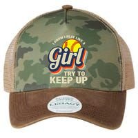 Retro I Know I Play Like A Girl Try To Keep Up Softball Legacy Tie Dye Trucker Hat