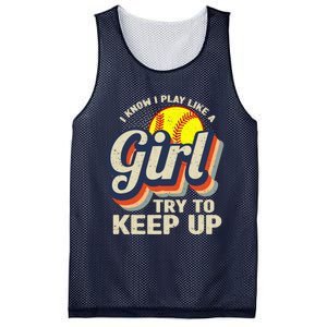 Retro I Know I Play Like A Girl Try To Keep Up Softball Mesh Reversible Basketball Jersey Tank