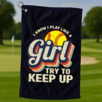 Retro I Know I Play Like A Girl Try To Keep Up Softball Golf Towel