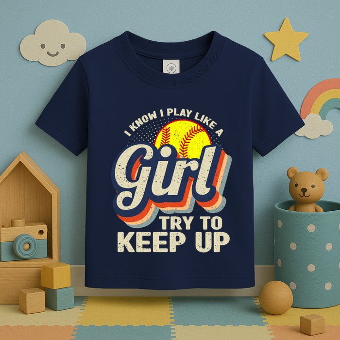 Retro I Know I Play Like A Girl Try To Keep Up Softball Toddler T-Shirt