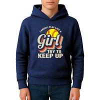 Retro I Know I Play Like A Girl Try To Keep Up Softball Kids Hoodie