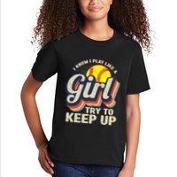 Retro I Know I Play Like A Girl Try To Keep Up Softball Kids T-Shirt