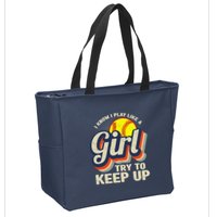 Retro I Know I Play Like A Girl Try To Keep Up Softball Zip Tote Bag