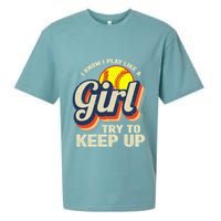 Retro I Know I Play Like A Girl Try To Keep Up Softball Sueded Cloud Jersey T-Shirt