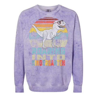 Roaring Into Kindergarten Dinosaur 1st Day Back To School Colorblast Crewneck Sweatshirt