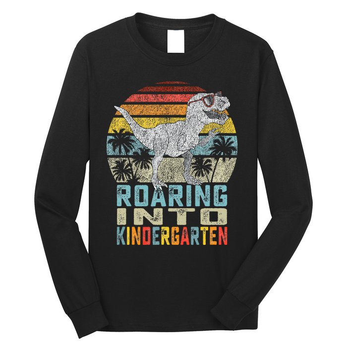 Roaring Into Kindergarten Dinosaur 1st Day Back To School Long Sleeve Shirt