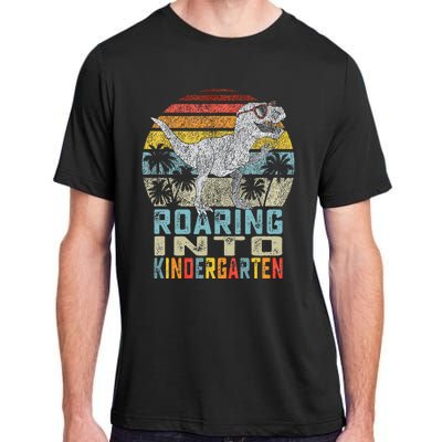 Roaring Into Kindergarten Dinosaur 1st Day Back To School Adult ChromaSoft Performance T-Shirt