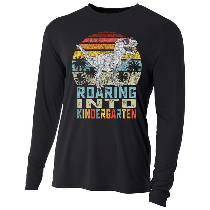 Roaring Into Kindergarten Dinosaur 1st Day Back To School Cooling Performance Long Sleeve Crew