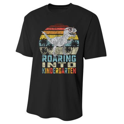 Roaring Into Kindergarten Dinosaur 1st Day Back To School Performance Sprint T-Shirt