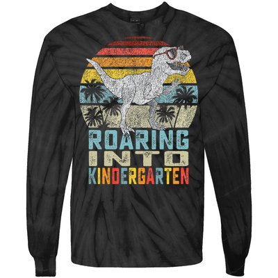 Roaring Into Kindergarten Dinosaur 1st Day Back To School Tie-Dye Long Sleeve Shirt