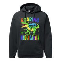 Roaring Into Kindergarten Dinosaur T Rex Back to School Performance Fleece Hoodie