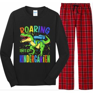 Roaring Into Kindergarten Dinosaur T Rex Back to School Long Sleeve Pajama Set