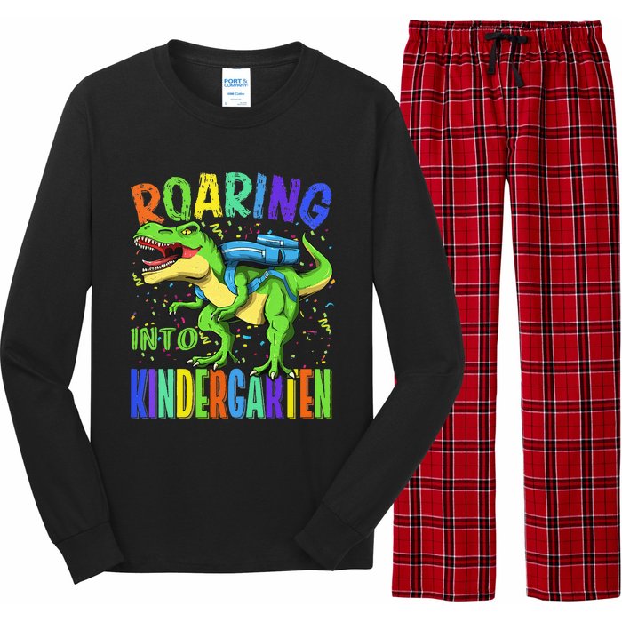 Roaring Into Kindergarten Dinosaur T Rex Back to School Long Sleeve Pajama Set