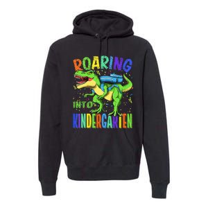 Roaring Into Kindergarten Dinosaur T Rex Back to School Premium Hoodie