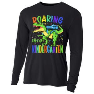 Roaring Into Kindergarten Dinosaur T Rex Back to School Cooling Performance Long Sleeve Crew