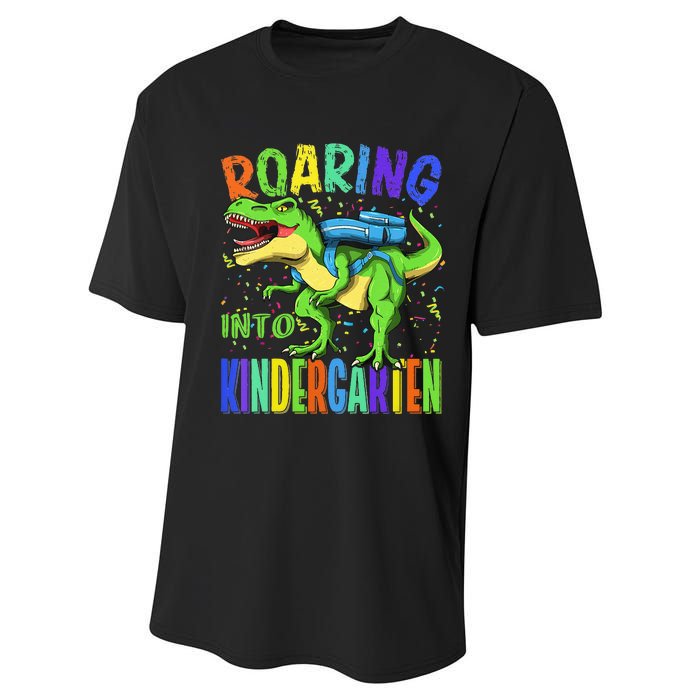 Roaring Into Kindergarten Dinosaur T Rex Back to School Performance Sprint T-Shirt